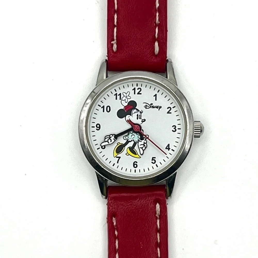 Disney Accutime Minnie Mouse Red leather strap ladies  watch working